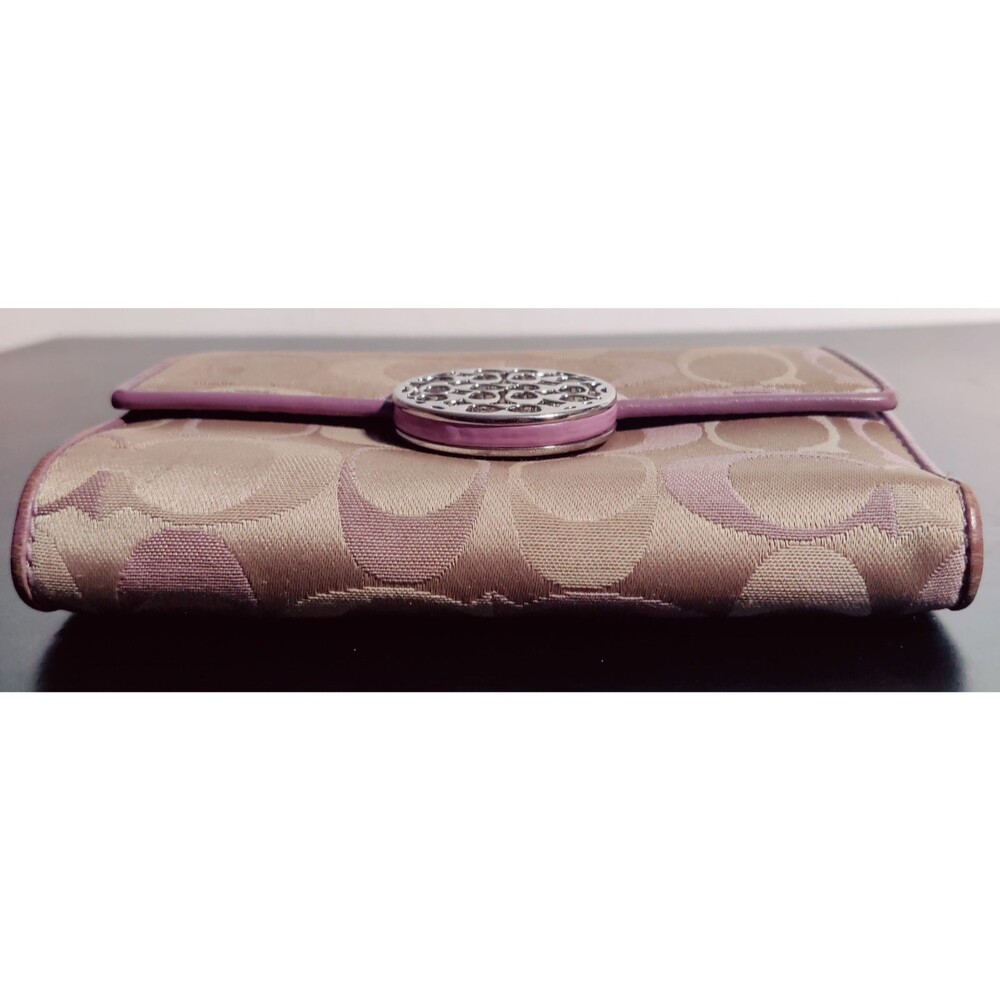 Coach Signature Trifold Canvas/Leather Wallet Lavender Trim Snap Wallet - Picture 9 of 13